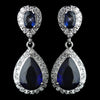 Antique Rhodium Silver Sapphire Drop CZ Crystal Bridal Wedding Earrings 7761