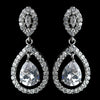 Antique Rhodium Silver Clear CZ Crystal w/ Teardrop Dangle Bridal Wedding Earrings 7762