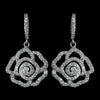 Antique Rhodium Silver Clear CZ Crystal Encrusted Pave Rose Dangle Bridal Wedding Earrings 7765