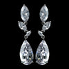Antique Rhodium Silver Clear CZ Crystal Marquise And Teardrop Bridal Wedding Earrings 7768