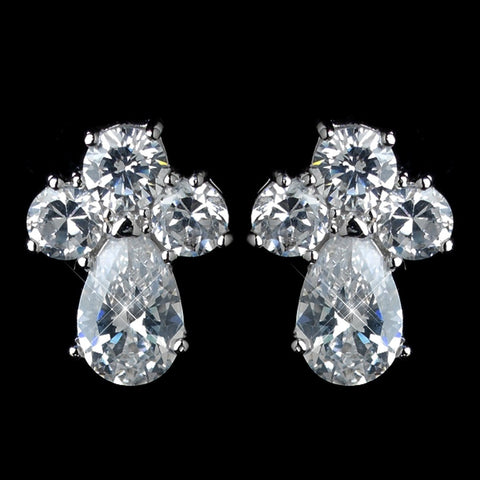 Antique Rhodium Silver Clear Cluster Petite CZ Crystal Stud Children 7774