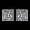 Antique Rhodium Silver Clear Princess Cut Encrusted CZ Crystal Stud Bridal Wedding Earrings 7775