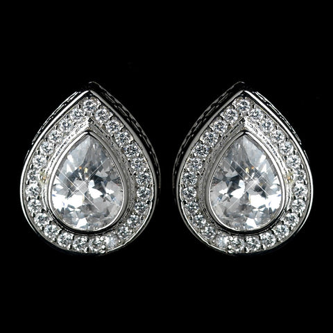 Antique Rhodium Silver Clear Teardrop CZ Crystal Pave Encrusted Stud Bridal Wedding Earrings 7777