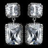 Antique Rhodium Silver Clear Princess Cut CZ Crystal Pave Drop Bridal Wedding Earrings 7780