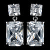 Antique Rhodium Silver Clear Princess Cut CZ Crystal Drop Bridal Wedding Earrings 7781