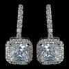 Antique Rhodium Silver Clear CZ Crystal Princess Cut Encrusted Bridal Wedding Earrings 7784