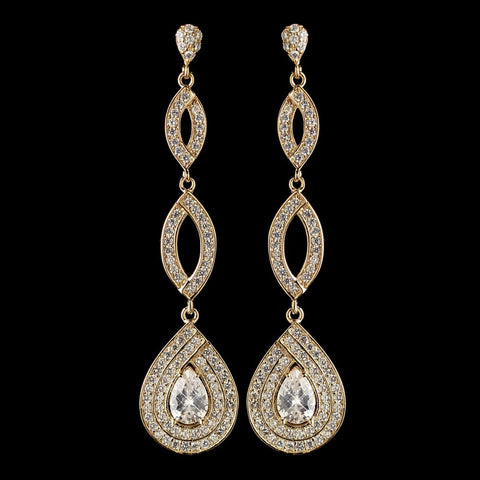 Gold Clear Teardrop Pave CZ Crystal Dangle Bridal Wedding Earrings 7787