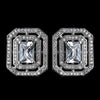 Antique Rhodium Silver Clear CZ Crystal Micro Pave Radiant Cut Vintage Stud Bridal Wedding Earrings 7794