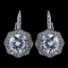 Antique Rhodium Silver Solitaire Encrusted CZ Leverback Bridal Wedding Earrings 7798