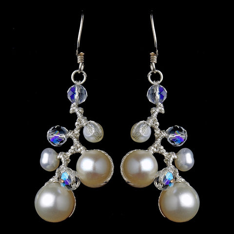 Chic Freshwater Pearl & Aurora Borealis Crystal Bead Bridal Wedding Earrings 7830