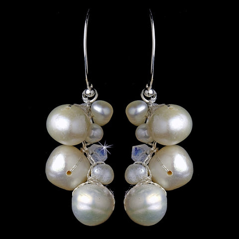 Wonderful Ivory Freshwater Pearl & AB Crystal Bead Bridal Wedding Earrings 7831
