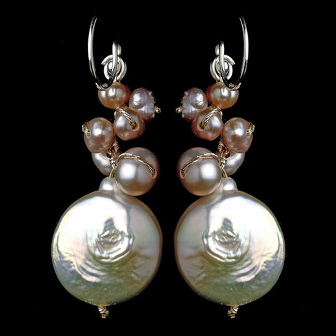 Delightful Peach Freshwater Coin Pearl Bridal Wedding Earrings 7833