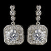 Antique Silver Rhodium Clear Round CZ Crystal Drop Bridal Wedding Earrings 7845