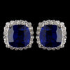 Antique Silver Rhodium Sapphire & Clear Cushion CZ Crystal Cut Stud Bridal Wedding Earrings 7851