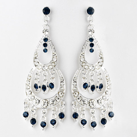 * Silver Navy Rhinestone Dangle Chandelier Bridal Wedding Earrings 804