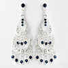 * Silver Navy Rhinestone Dangle Chandelier Bridal Wedding Earrings 804