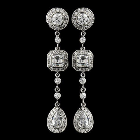 Antique Silver Clear Multi Cut CZ Stone Bridal Wedding Necklace 8103 & Bridal Wedding Earrings 8106 Bridal Wedding Jewelry Set