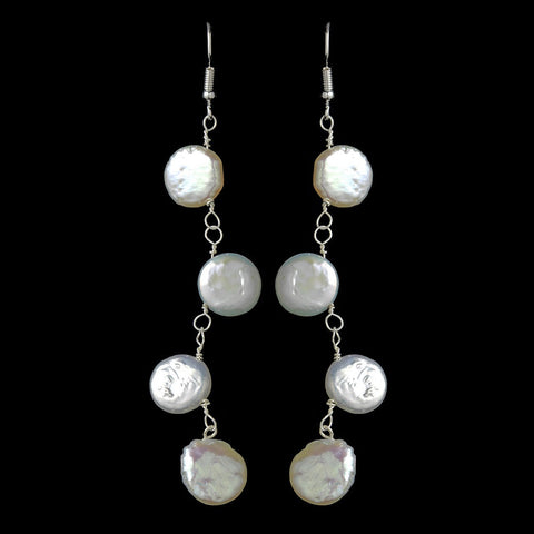 Four Drop Luster Coin Pearl Bridal Wedding Earrings E 8138