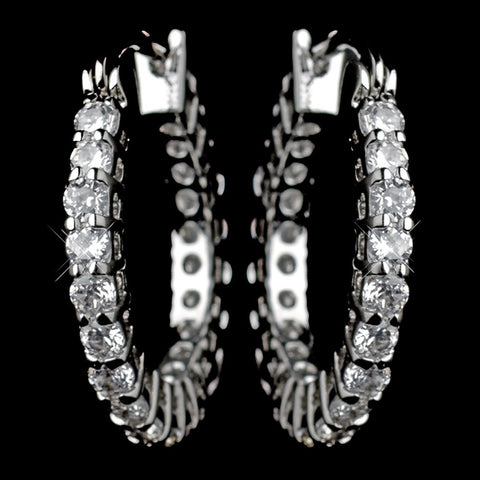 Rhodium Clear CZ Crystal Hoop Bridal Wedding Earrings 82015