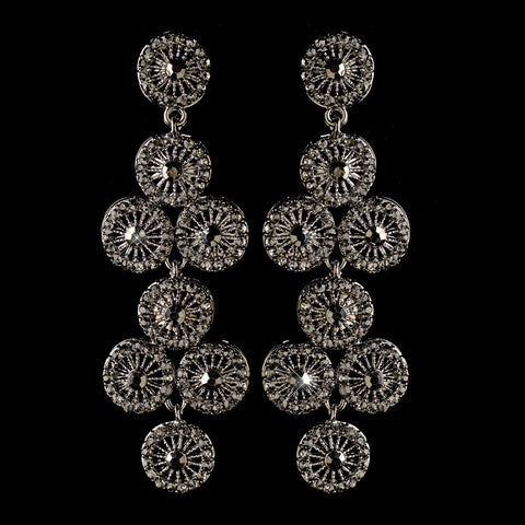 Rhodium Smoke Rhinestone Retro Circle Wheel Dangle Bridal Wedding Earrings 82017