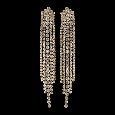 Gold Clear Rhinestone Dangle Bridal Wedding Earrings 82019