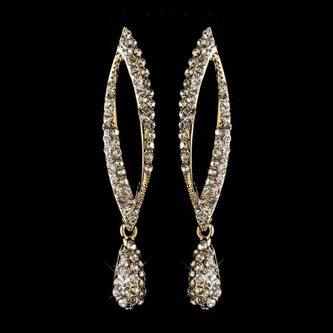 Gold Clear Rhinestone Dangle Bridal Wedding Earrings 82021