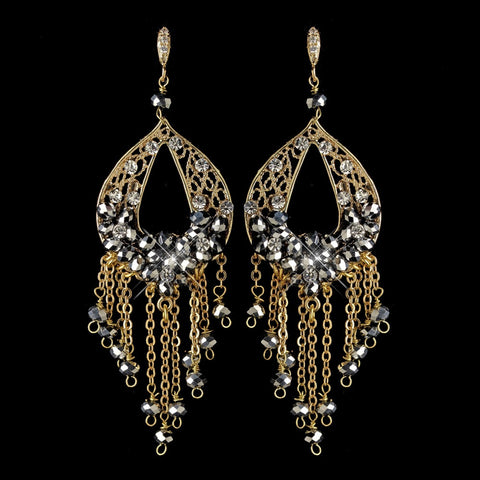 Gold Smoke & Clear Rhinestone Hand Made Chandelier Bridal Wedding Earrings 82041
