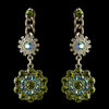 Rhodium Olive Green & AB Flower Rhinestone Dangle Bridal Wedding Earrings 82044