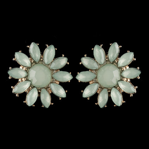 Rhodium Mint Stone Flower Stud Bridal Wedding Earrings 82058