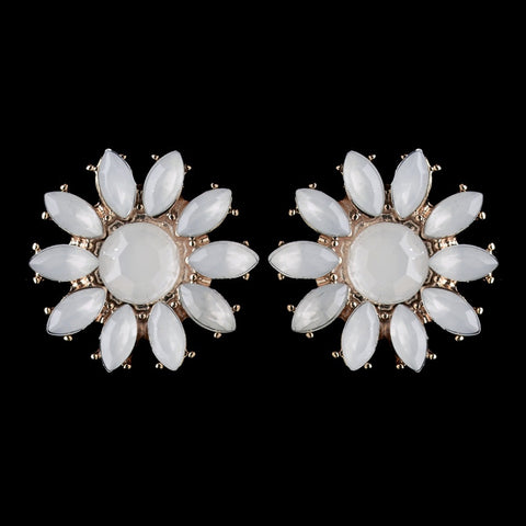 Rhodium White Stone Flower Stud Bridal Wedding Earrings 82058