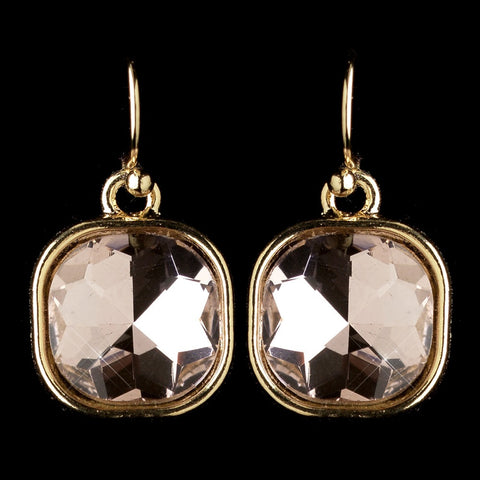 Gold Pink Cushion Hook Drop Bridal Wedding Earrings 82059