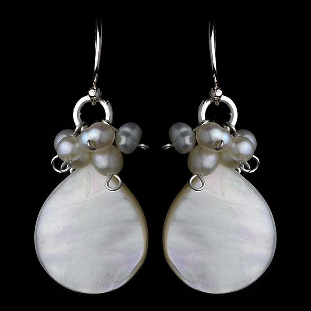 Chic Freshwater Mother of Pearl Cabochon Bridal Wedding Earrings 8253