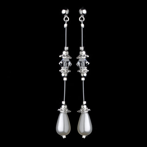 White Pearl & Crystal Drop Bridal Wedding Earrings E 8357