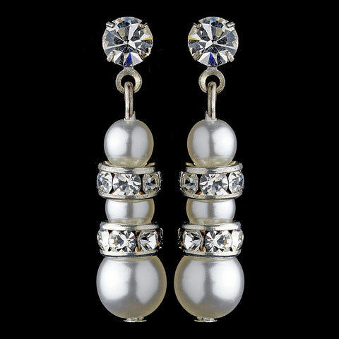 Pearl & Rhinestone Dangle Bridal Wedding Earrings 8366