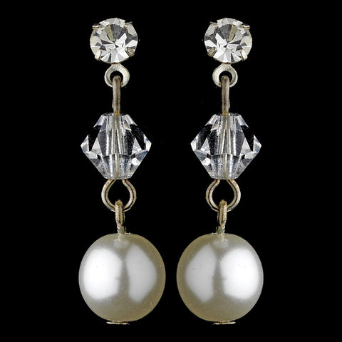 Simple Swarovski Crystal Bead & Pearl Drop Bridal Wedding Earrings 8367