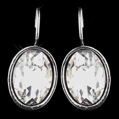 Antique Silver Clear Bridal Wedding Earrings 8401