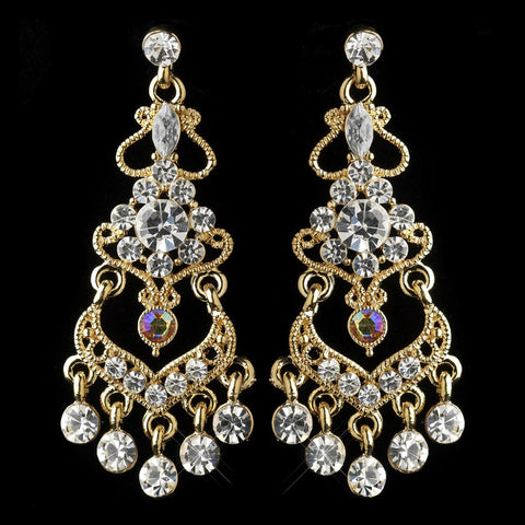 Rhinestone Chandelier Bridal Wedding Earrings E 8415 Gold Clear AB Mix