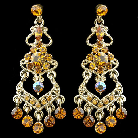 Gold Topaz AB Mix Rhinestone Chandelier Bridal Wedding Earrings 8415