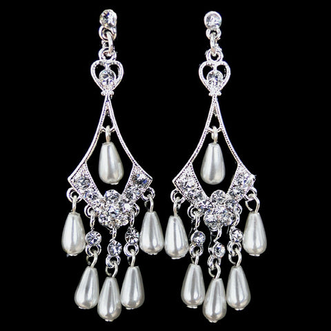 Beautiful Silver Diamond White Chandelier Bridal Wedding Earrings E 8446