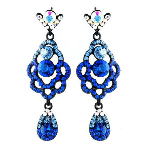 Four Tone Blue Mix on Black Chandelier Earring Set 8540