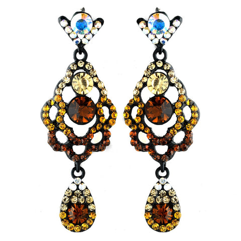 Four Tone Topaz Mix on Black Chandelier Earring Set 8540