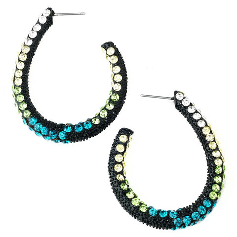* Four Tone Green Mix on Black Hoop Earring Set 8542