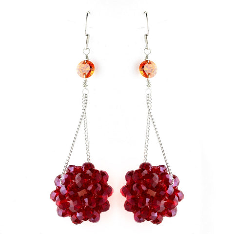 * Red Beaded Ball Earring Set 8551