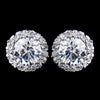 Antique Silver Pave CZ Solitaire Crystal Stud Bridal Wedding Earrings 8575