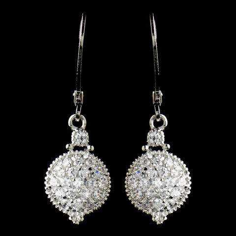 Antique Rhodium Silver Clear CZ Pave Circle Drop Bridal Wedding Earrings 8578