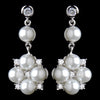 Antique Rhodium Silver Clear CZ Crystal & White Pearl Drop Flower Bridal Wedding Earrings 8579