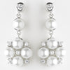 Antique Rhodium Silver Clear CZ Crystal & White Pearl Drop Flower Bridal Wedding Earrings 8579