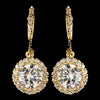 Gold Clear CZ Crystal Pave Circle Drop Leverback Bridal Wedding Earrings 8582
