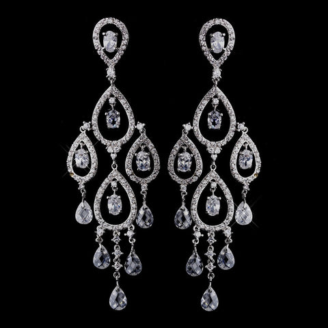 Antique Silver Clear Austrian CZ Crystal Bead Floral Bridal Wedding Necklace 8171 & Chandelier Bridal Wedding Earrings 8627 Bridal Wedding Jewelry Set