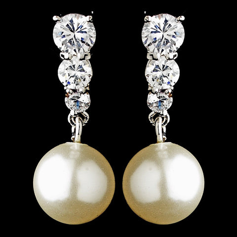 Dangling Cubic Zirconia Tripod with Faux Pearl Accent Bridal Wedding Earrings 8628